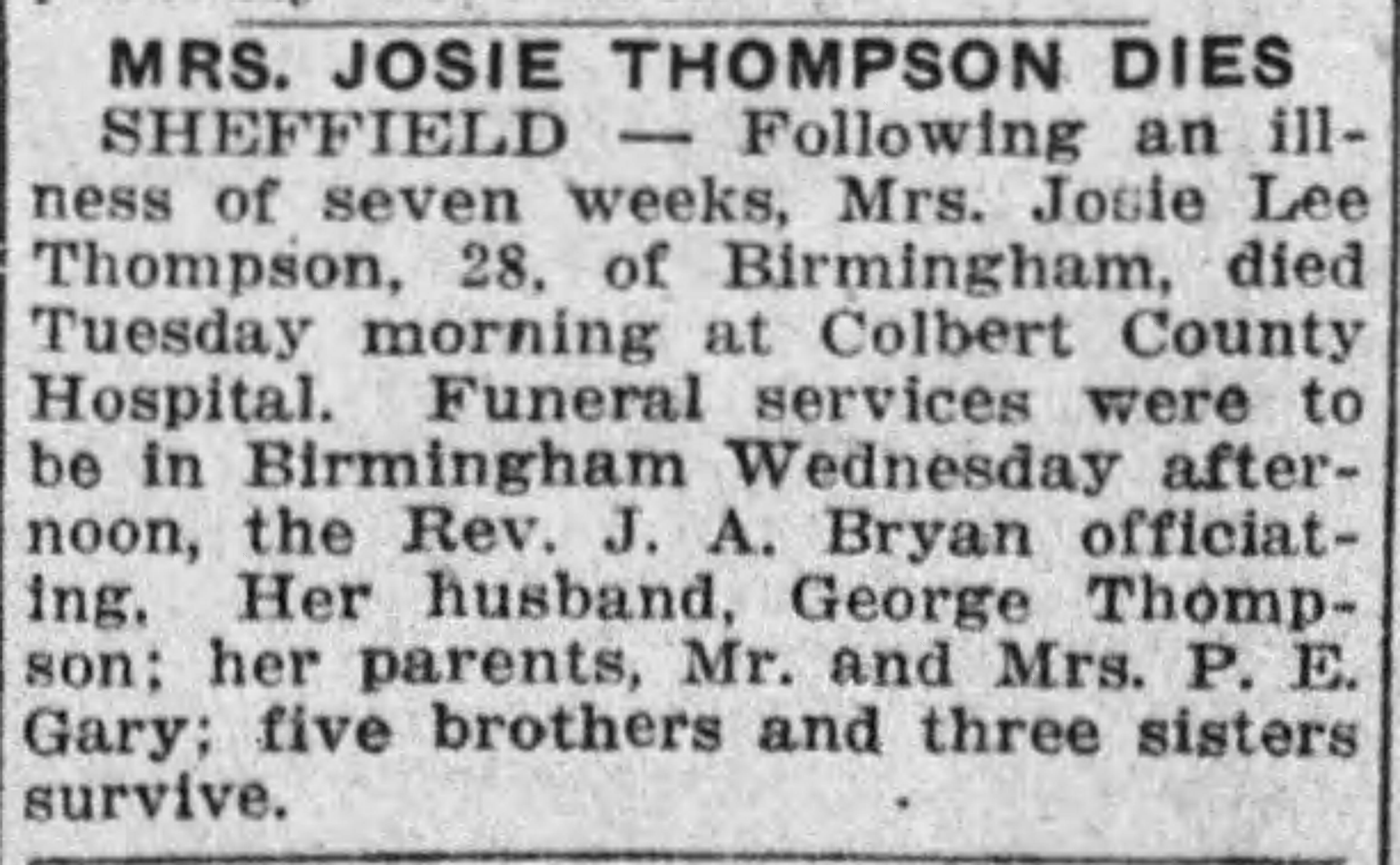Mrs. Josie Thompson obituary